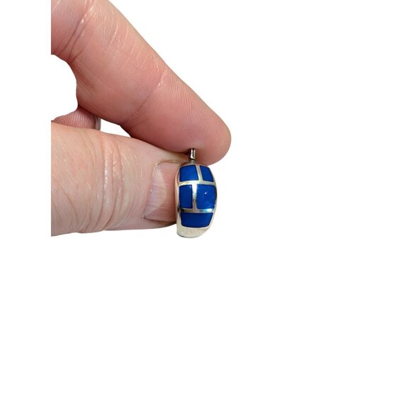 Silver Hoop Earrings With Blue Lapis Inlay For Women - Picture 9 of 10